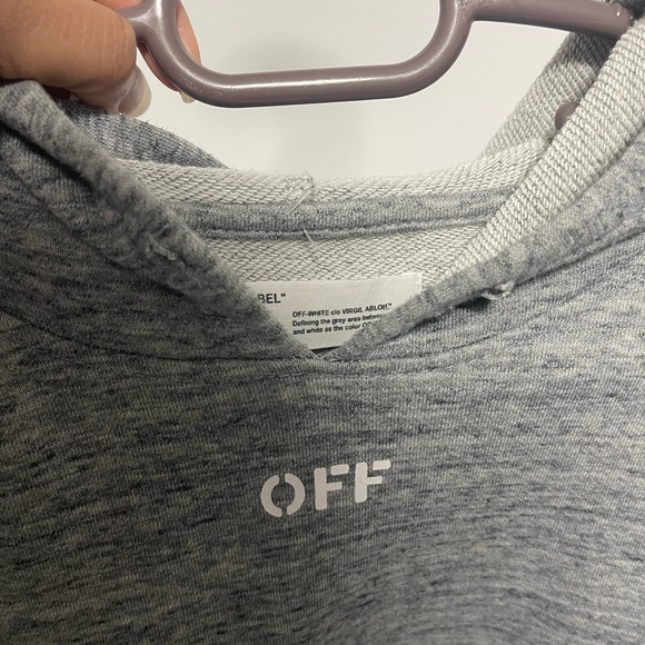 Men's Gray Zip-Up Hoodie with White Graphic Panels and Blue Accent Off White - Picture 7 of 7